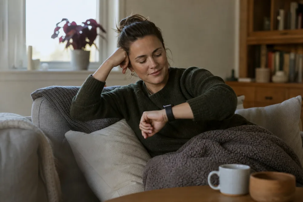 Smartklocka och hörlurar för ljudbokslyssning
