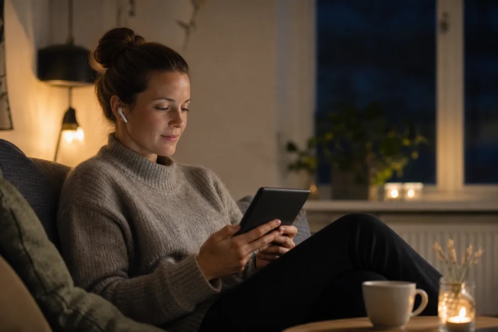 Person läser en e-bok på surfplatta
