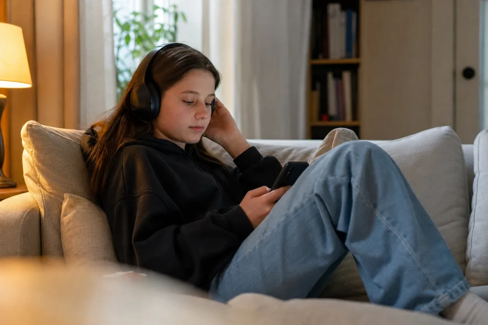 Ungdom från 13 år lyssnar på en ljudbok