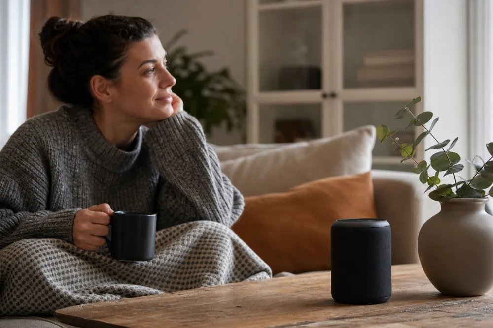 Mobil spelar upp en ljudbok via Bluetooth-högtalare