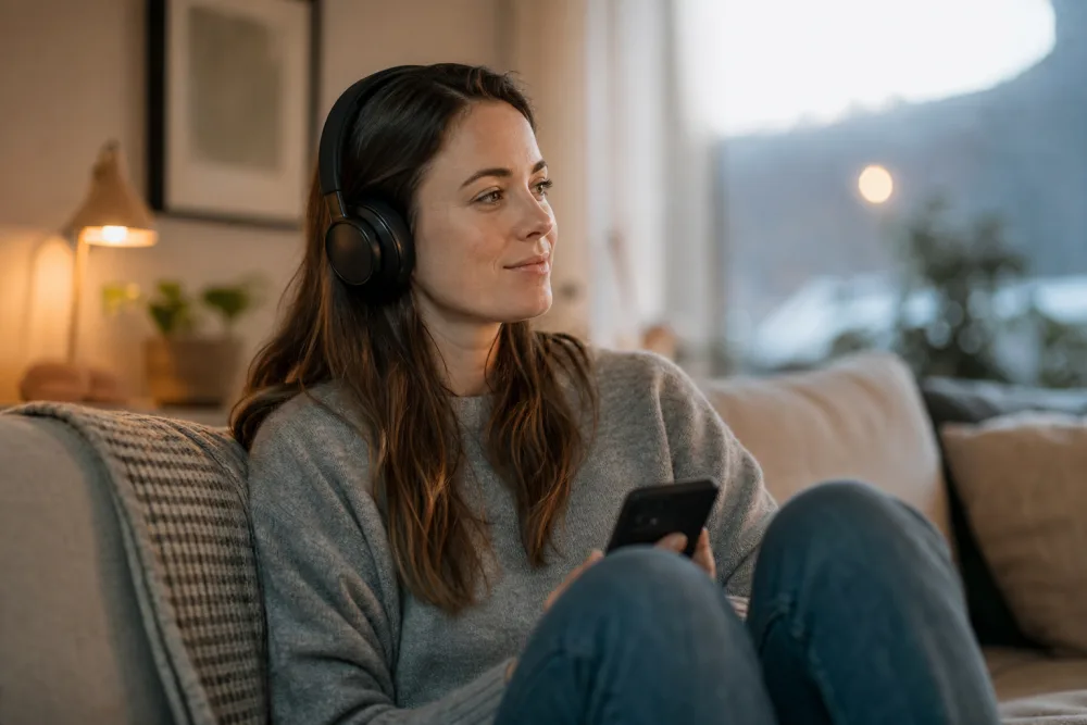 Två mobiler och hörlurar vid jämförelse av BookBeat och Nextory