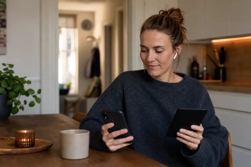 Person byter ljudboksapp i mobilen