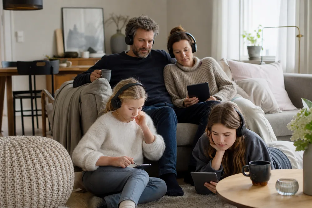 Familj delar ett ljudboksabonnemang mellan flera enheter