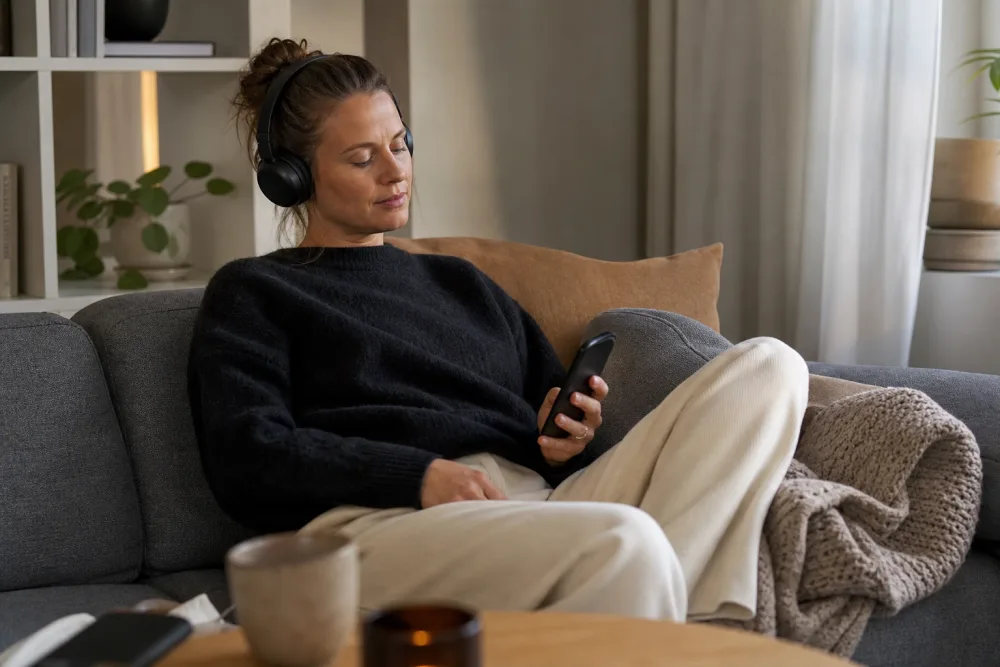 Person väljer ljudbok i en mobilapp